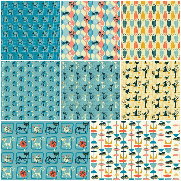 1950s Atomic Cats Charm Pack - 8 Pieces - ineedfabric.com