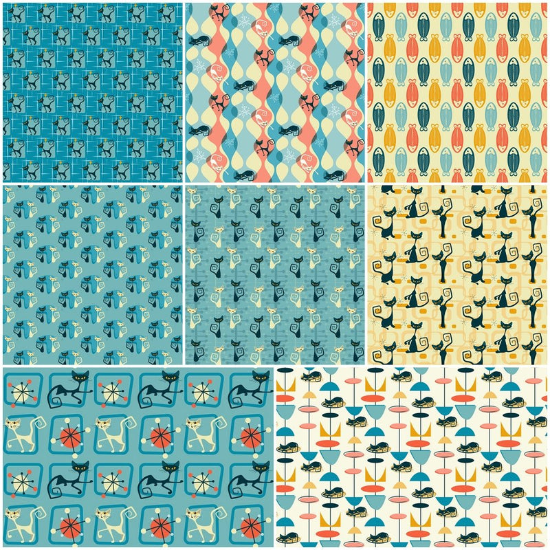 1950s Atomic Cats Charm Pack - 8 Pieces - ineedfabric.com