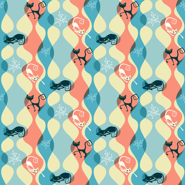 1950s Atomic Cats Pattern 4 Fabric - ineedfabric.com