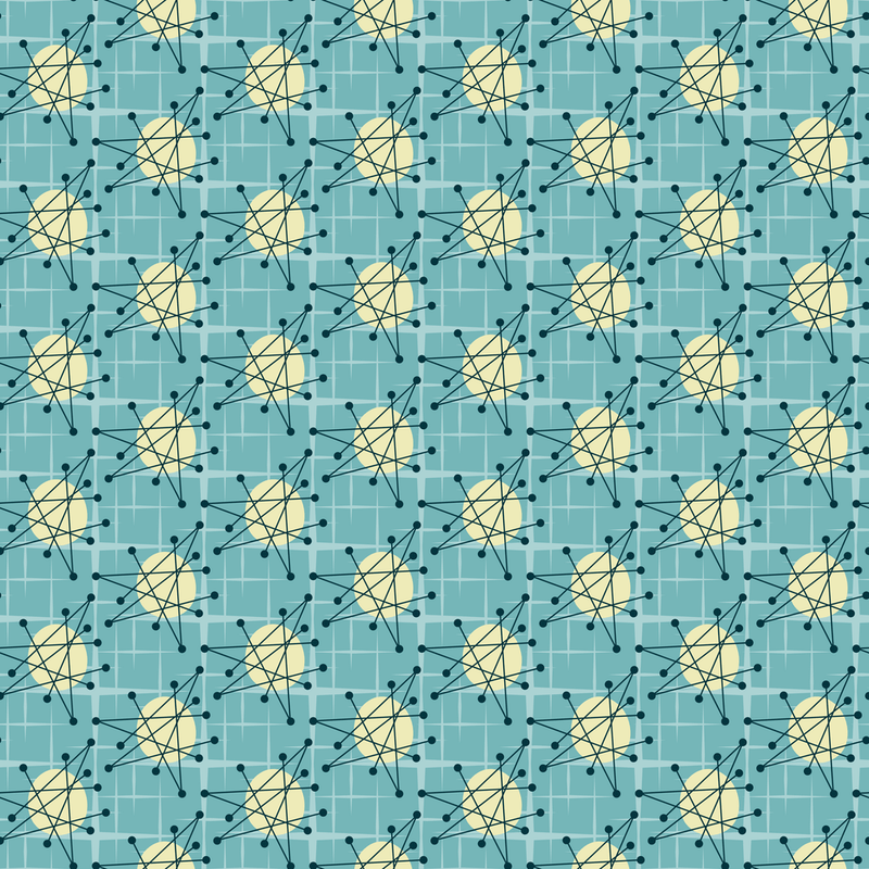 1950s Atomic Starbursts Pattern 7 Fabric - Blue - ineedfabric.com