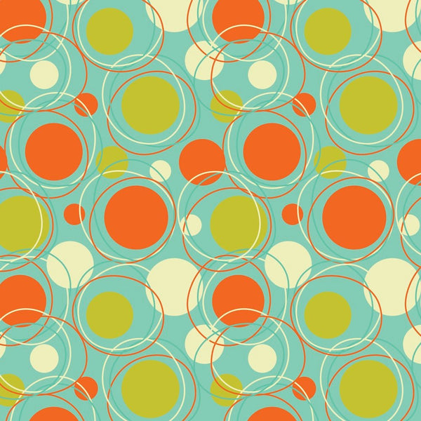 1950s Orbits Fabric - Teal/Orange - ineedfabric.com