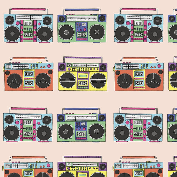 1980s Sketched Boomboxes Fabric - ineedfabric.com