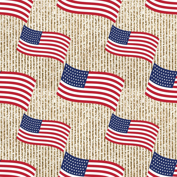 4th of July Flags on Stripes Fabric - ineedfabric.com