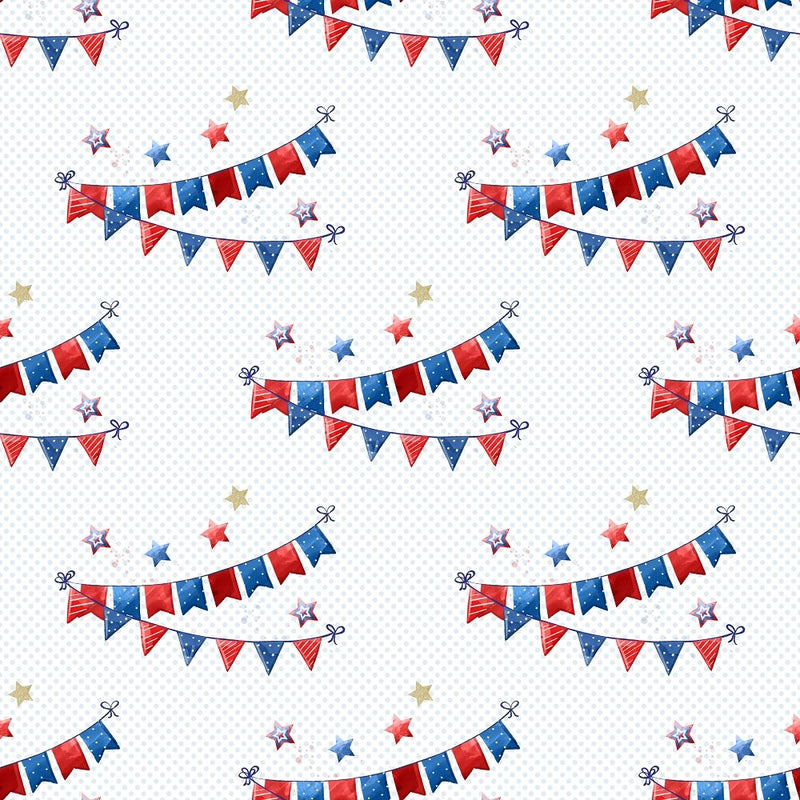 4th of July Garland & Polka Dots Fabric - Blue - ineedfabric.com