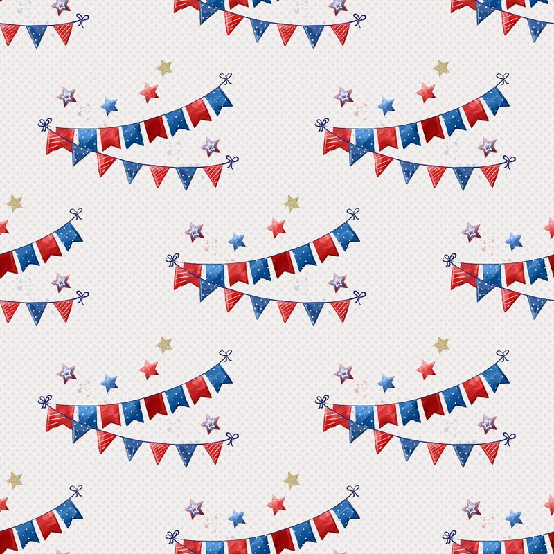 4th of July Garland & Polka Dots Fabric - Pink - ineedfabric.com