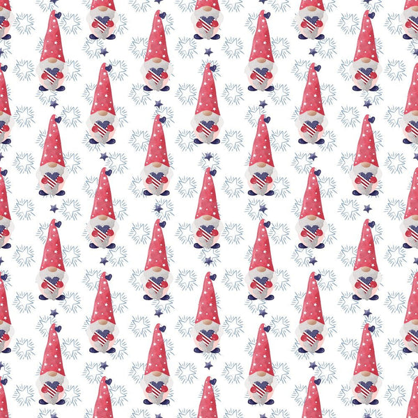 4th of July Gnomes Holding Hearts Fabric - Blue - ineedfabric.com