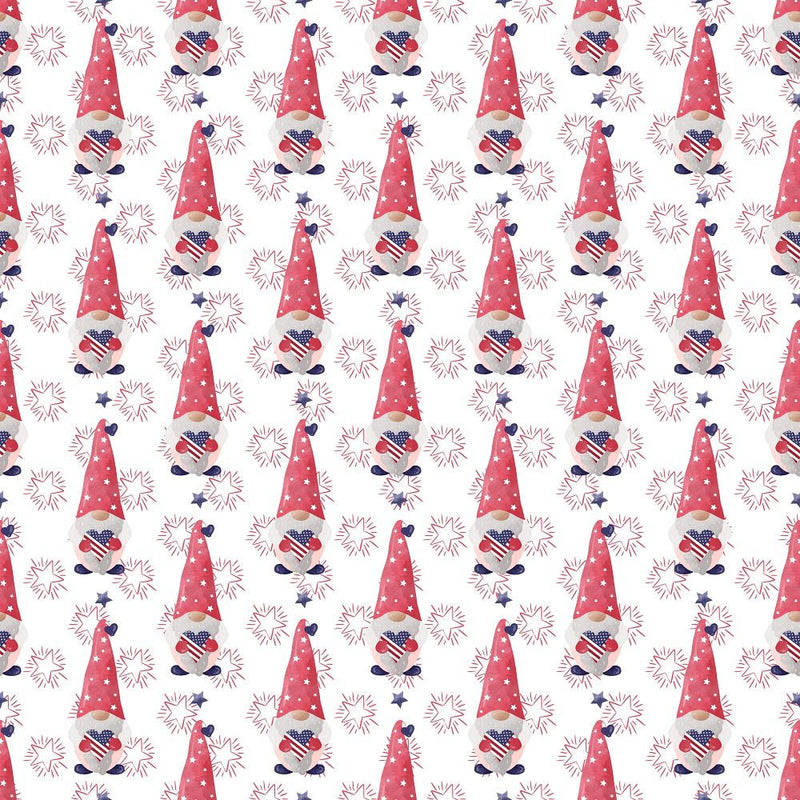 4th of July Gnomes Holding Hearts Fabric - Red - ineedfabric.com