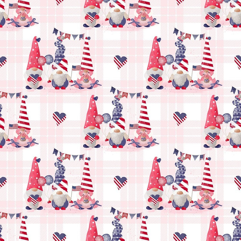 4th of July Gnomes on Plaid Fabric - Red - ineedfabric.com