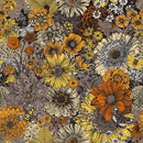 70s Flowers & Butterflies Fabric - Grey - ineedfabric.com