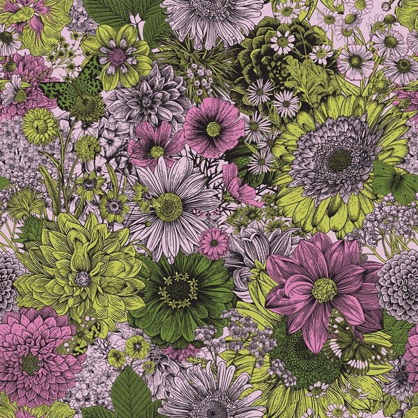 70s Flowers & Butterflies Fabric - Pink - ineedfabric.com