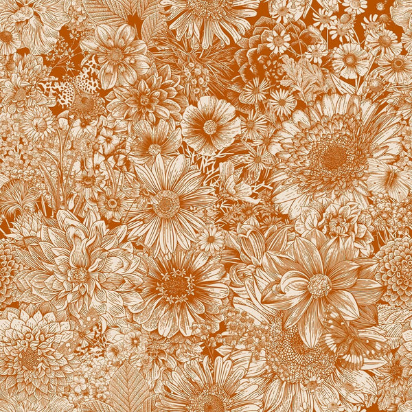 70s Flowers & Butterflies - Orange - ineedfabric.com