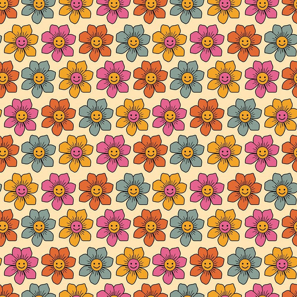 70s Retro Floral Smiley Face Fabric - ineedfabric.com
