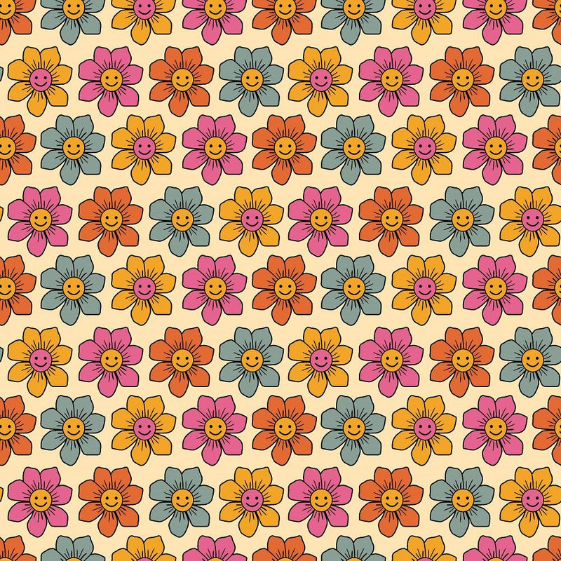 70s Retro Floral Smiley Face Fabric - ineedfabric.com