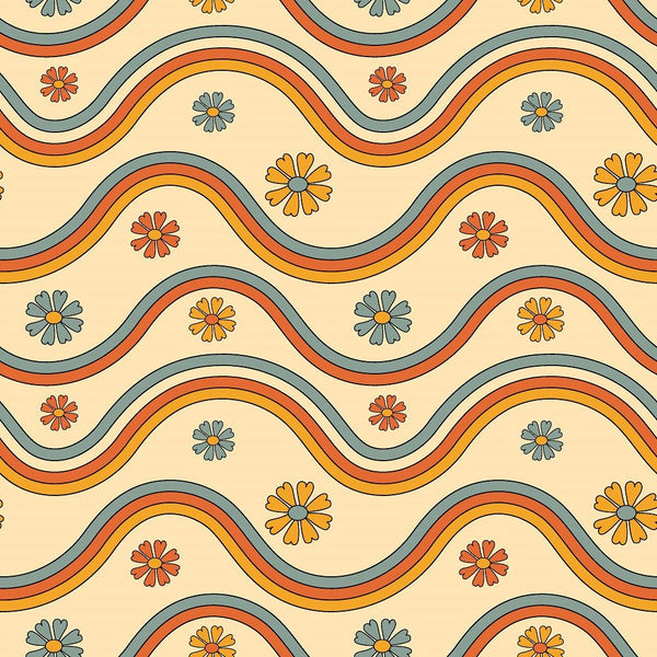 70s Retro Floral Swirl Stripes Fabric - ineedfabric.com