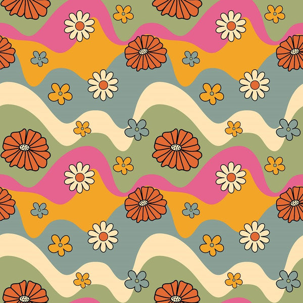 70s Retro Floral Swirls Fabric - ineedfabric.com
