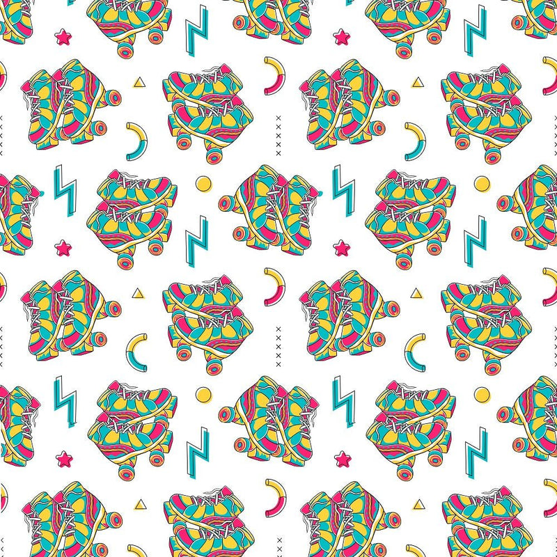 90s Vibe Roller Skates Fabric - White - ineedfabric.com