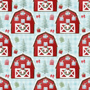 A Country Christmas Barn Fabric - Blue - ineedfabric.com