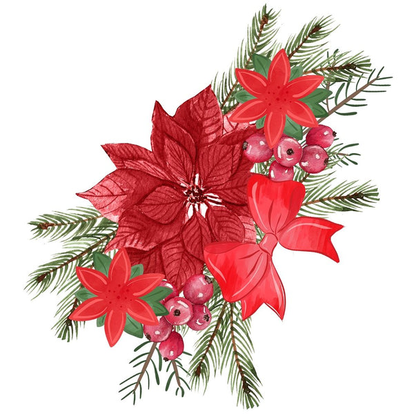 A Country Christmas Poinsettia Fabric Panel - ineedfabric.com