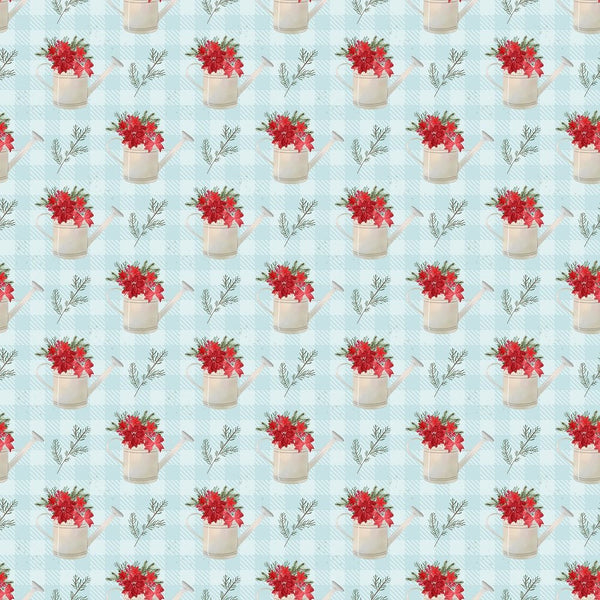 A Country Christmas Water Cans Fabric - Blue - ineedfabric.com