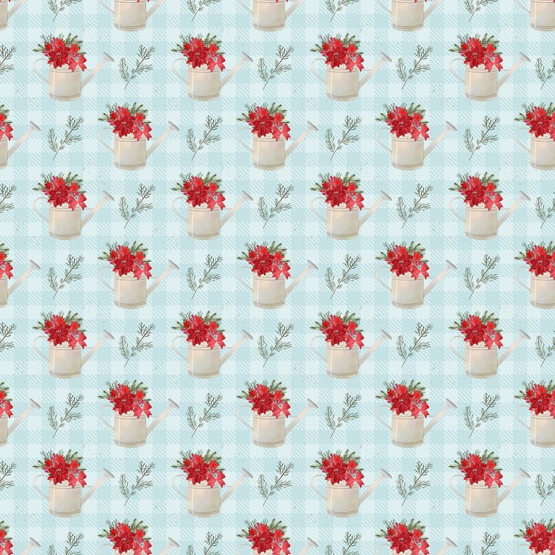 A Country Christmas Water Cans Fabric - Blue - ineedfabric.com