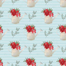 A Country Christmas Water Cans on Stripes Fabric - Blue - ineedfabric.com