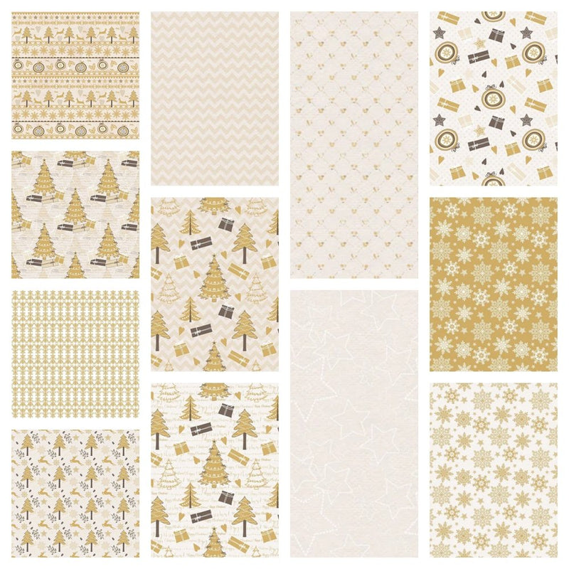 A Golden Christmas Charm Pack - 12 Pieces - ineedfabric.com