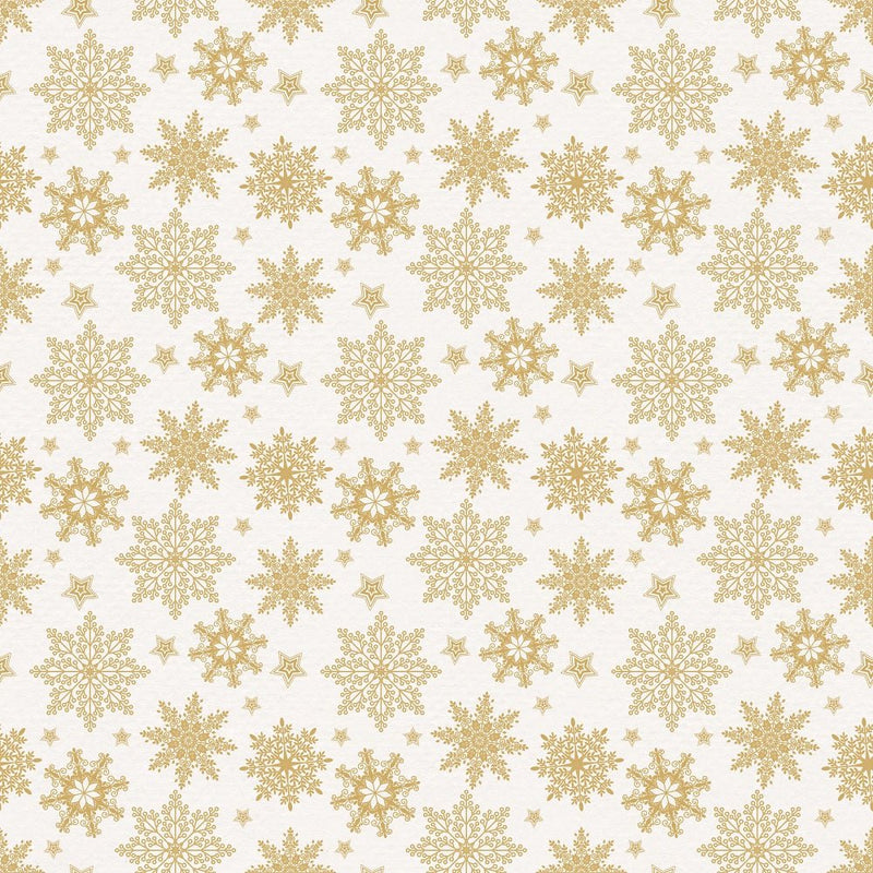 A Golden Christmas Snowflake Fabric - White - ineedfabric.com