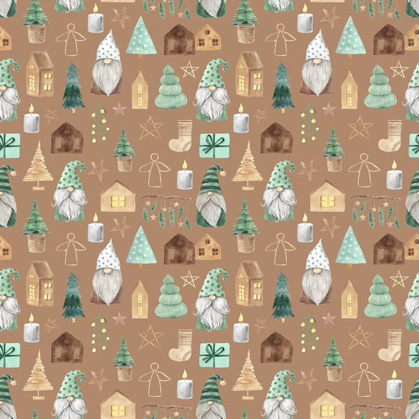 A Nordic Christmas Gnomes Fabric - Brown - ineedfabric.com
