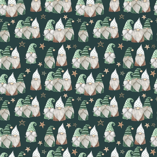 A Nordic Christmas Gnomes Fabric - Dark Green - ineedfabric.com