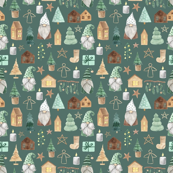 A Nordic Christmas Gnomes Fabric - Green - ineedfabric.com