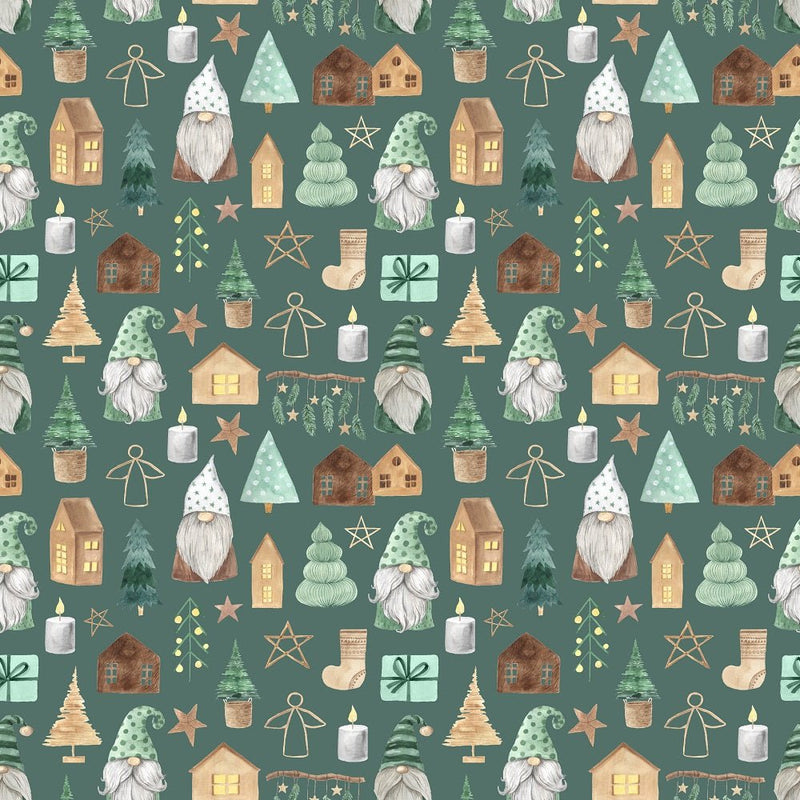 A Nordic Christmas Gnomes Fabric - Green - ineedfabric.com