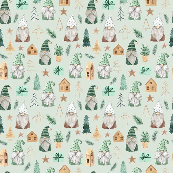 A Nordic Christmas Gnomes Fabric - Light Green - ineedfabric.com