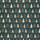 A Nordic Christmas Gold Trees Fabric - Dark Green - ineedfabric.com