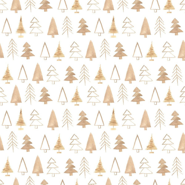 A Nordic Christmas Gold Trees Fabric - White - ineedfabric.com
