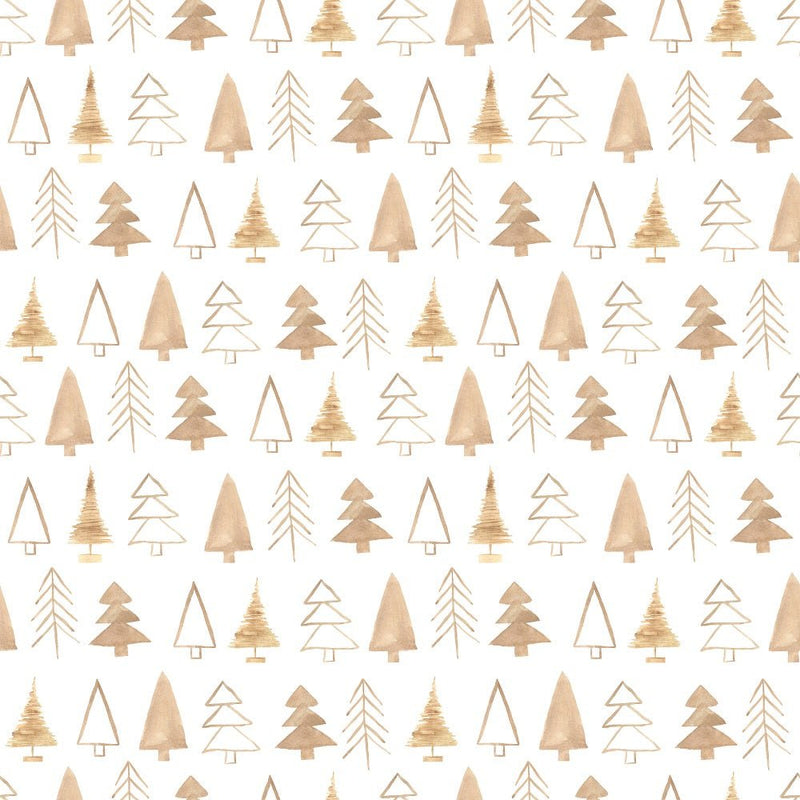 A Nordic Christmas Gold Trees Fabric - White - ineedfabric.com