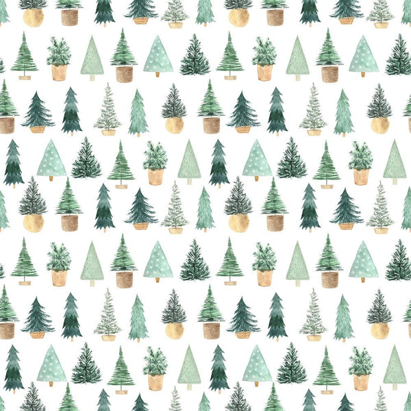 A Nordic Christmas Trees Fabric - White - ineedfabric.com