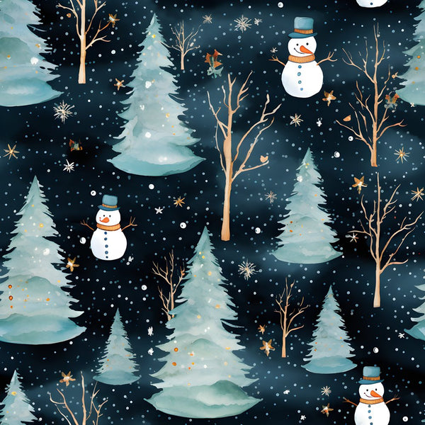 A Snowmans Winter at Night 2 Fabric - ineedfabric.com