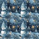 A Snowmans Winter at Night with Lanterns 2 Fabric - ineedfabric.com