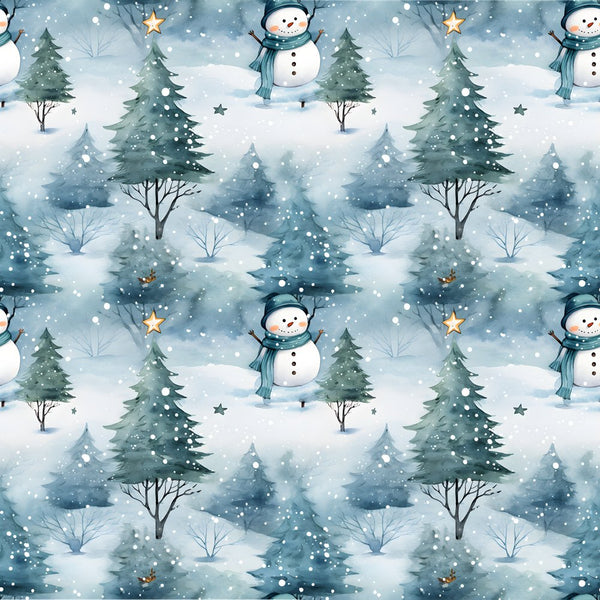 A Snowmans Winter in the Forest Fabric - ineedfabric.com