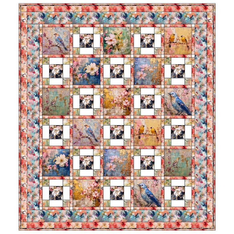 Abstract Birds and Flowers Quilt Kit - 64 1/2” x 74 1/2" - ineedfabric.com