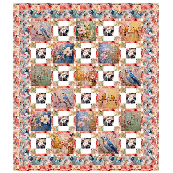 Abstract Birds and Flowers Quilt Kit - 64 1/2” x 74 1/2" - ineedfabric.com