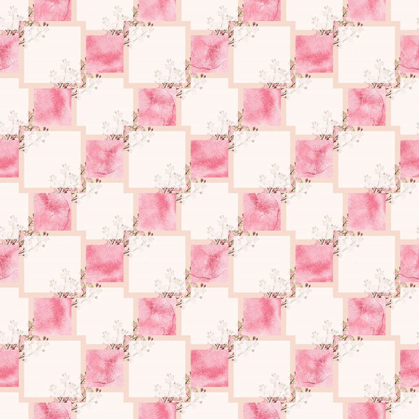 Abstract Squares with Cherry Blossom Bouquets Fabric - Pink - ineedfabric.com