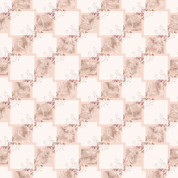 Abstract Squares with Cherry Blossom Bouquets Fabric - Tan - ineedfabric.com