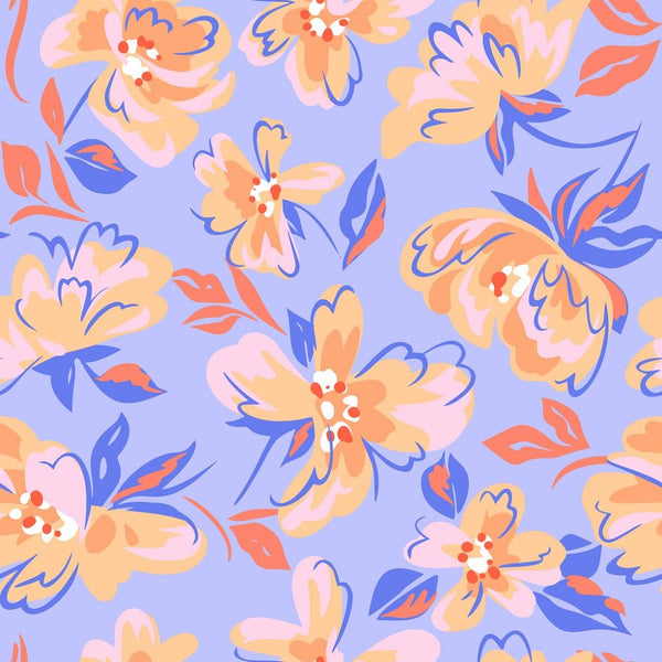 Abstract Summer Peony Flowers Fabric - Purple - ineedfabric.com