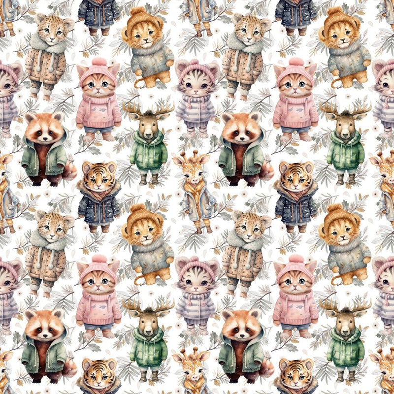 Adolescent Animals in Winter Gear Fabric - ineedfabric.com