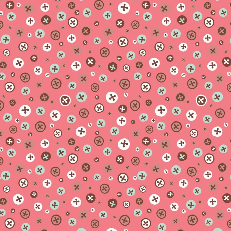 Adorable Crafters Buttons Fabric - Pink - ineedfabric.com