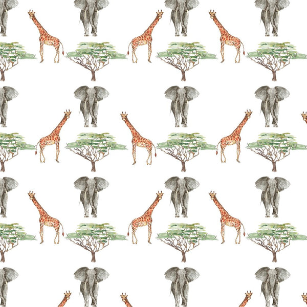 African Giraffes & Elephants Fabric - Multi - ineedfabric.com