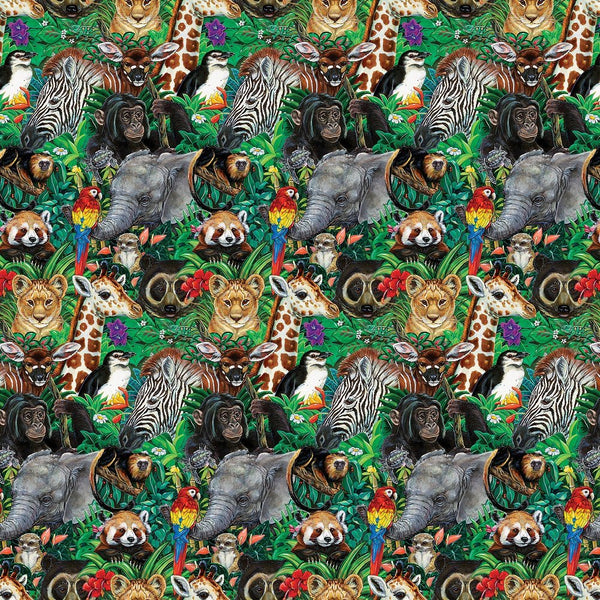 African Safari Packed Animals Fabric - ineedfabric.com