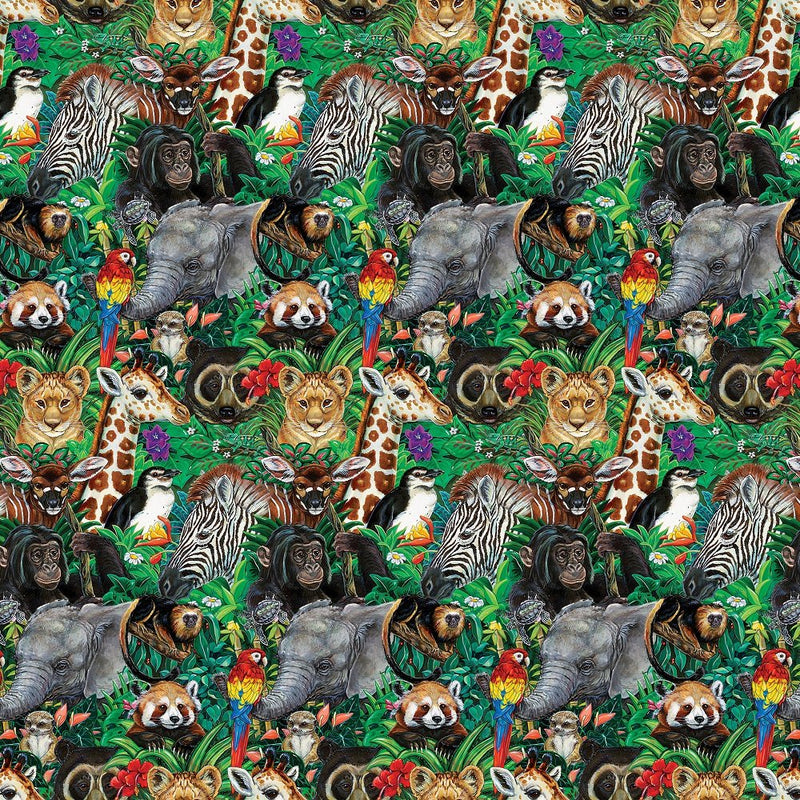 African Safari Packed Animals Fabric - ineedfabric.com