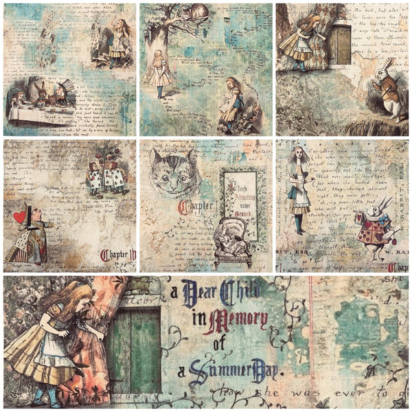 Alice In The Wonderland Canvas Fat Quarter Bundle - 7 Pieces - ineedfabric.com